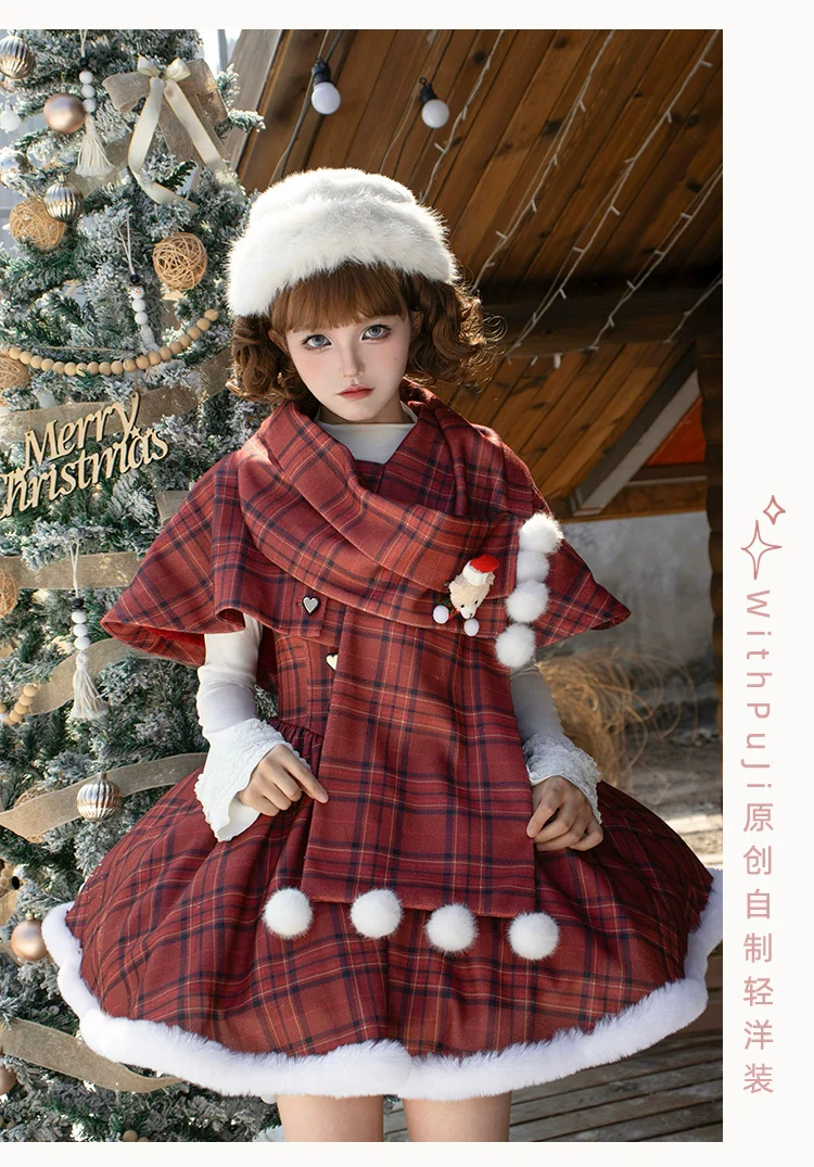 With PUJI - Wish Date - Twins Lolita Fishbone Bust-supporting JSK Winter Scarf-Cape - Image 13