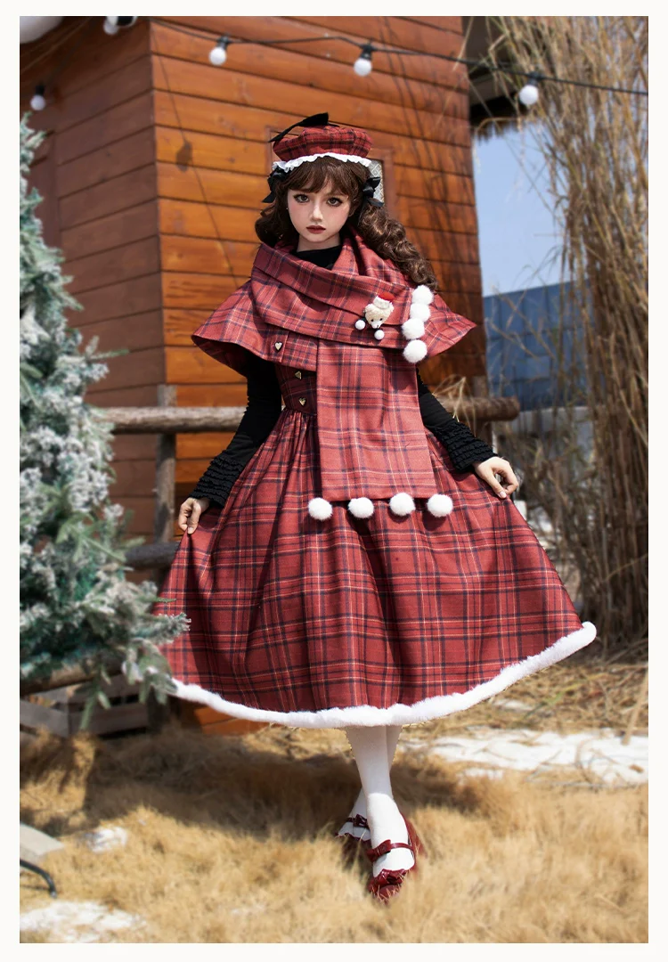 With PUJI - Wish Date - Twins Lolita Fishbone Bust-supporting JSK Winter Scarf-Cape - Image 7
