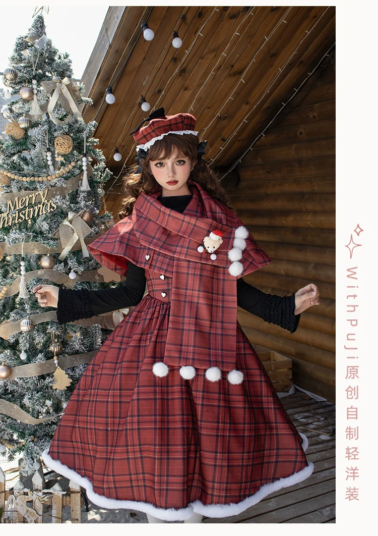 With PUJI - Wish Date - Twins Lolita Fishbone Bust-supporting JSK Winter Scarf-Cape - Image 8