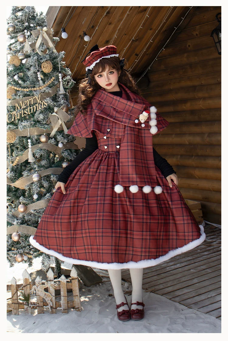 With PUJI - Wish Date - Twins Lolita Fishbone Bust-supporting JSK Winter Scarf-Cape - Image 9