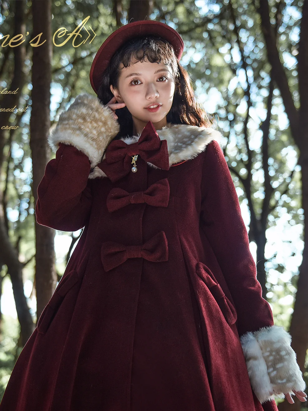 Winter Lolita Coat Wool Bow Overcoat - Image 5