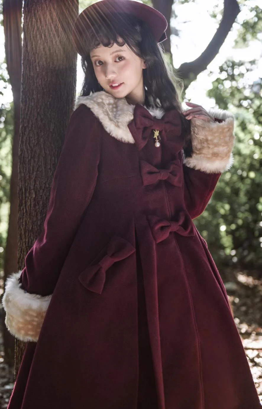 Winter Lolita Coat Wool Bow Overcoat - Image 6