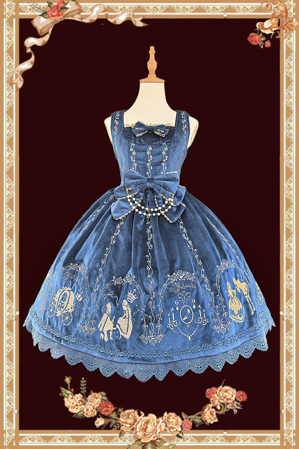 Cinderella - Velvet Classic Lolita JSK Dress, Princess Embroidery - Image 2