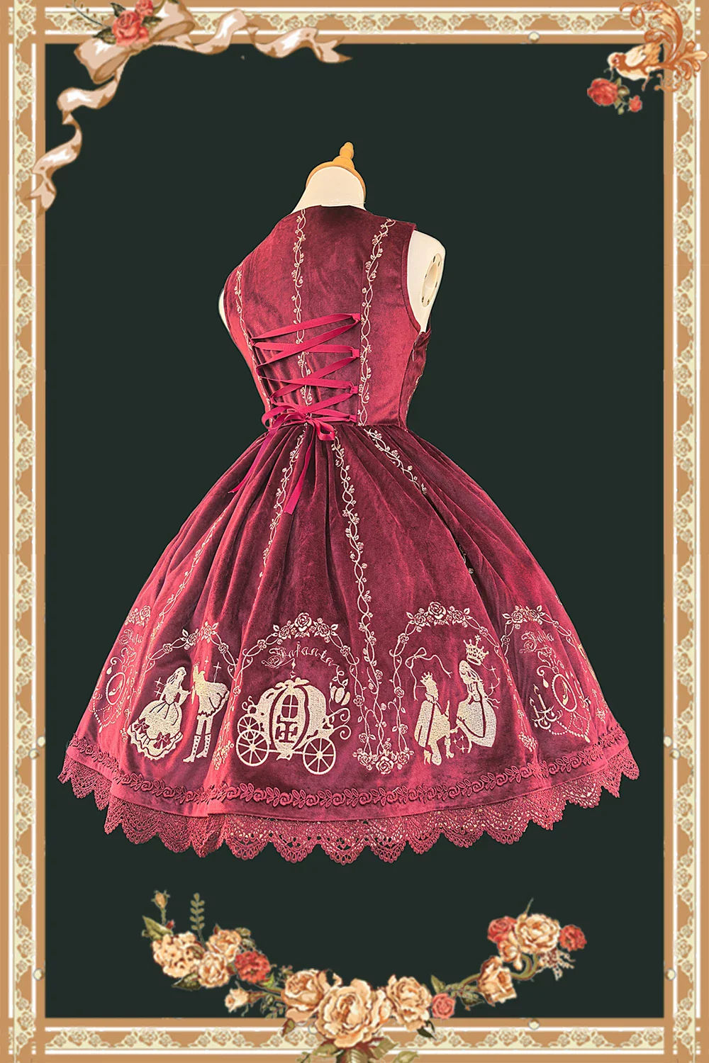 Cinderella - Velvet Classic Lolita JSK Dress, Princess Embroidery - Image 3