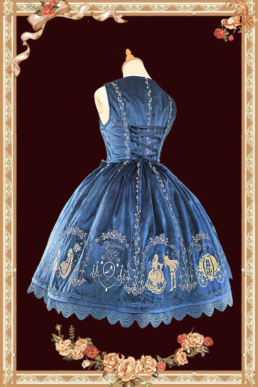 Cinderella - Velvet Classic Lolita JSK Dress, Princess Embroidery - Image 4