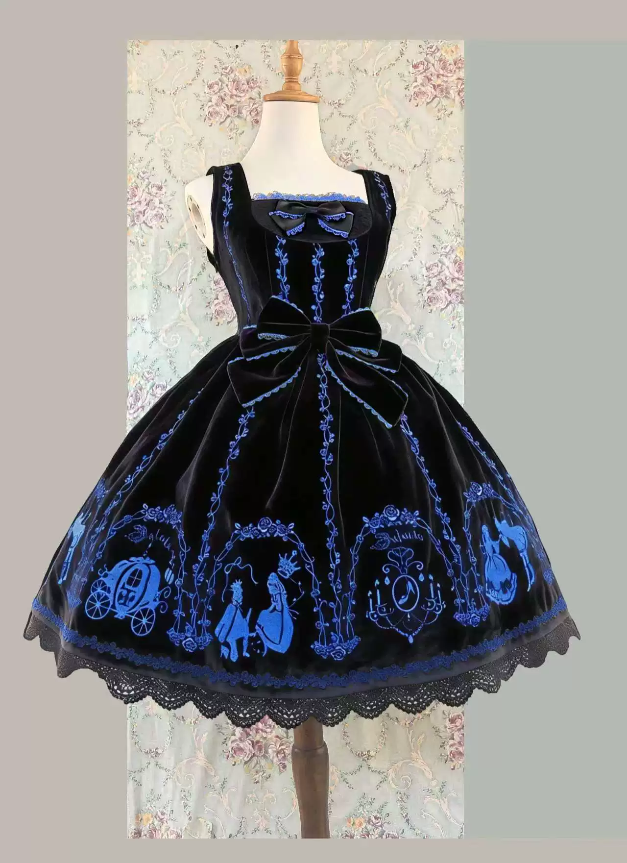 Cinderella - Velvet Classic Lolita JSK Dress, Princess Embroidery - Image 5