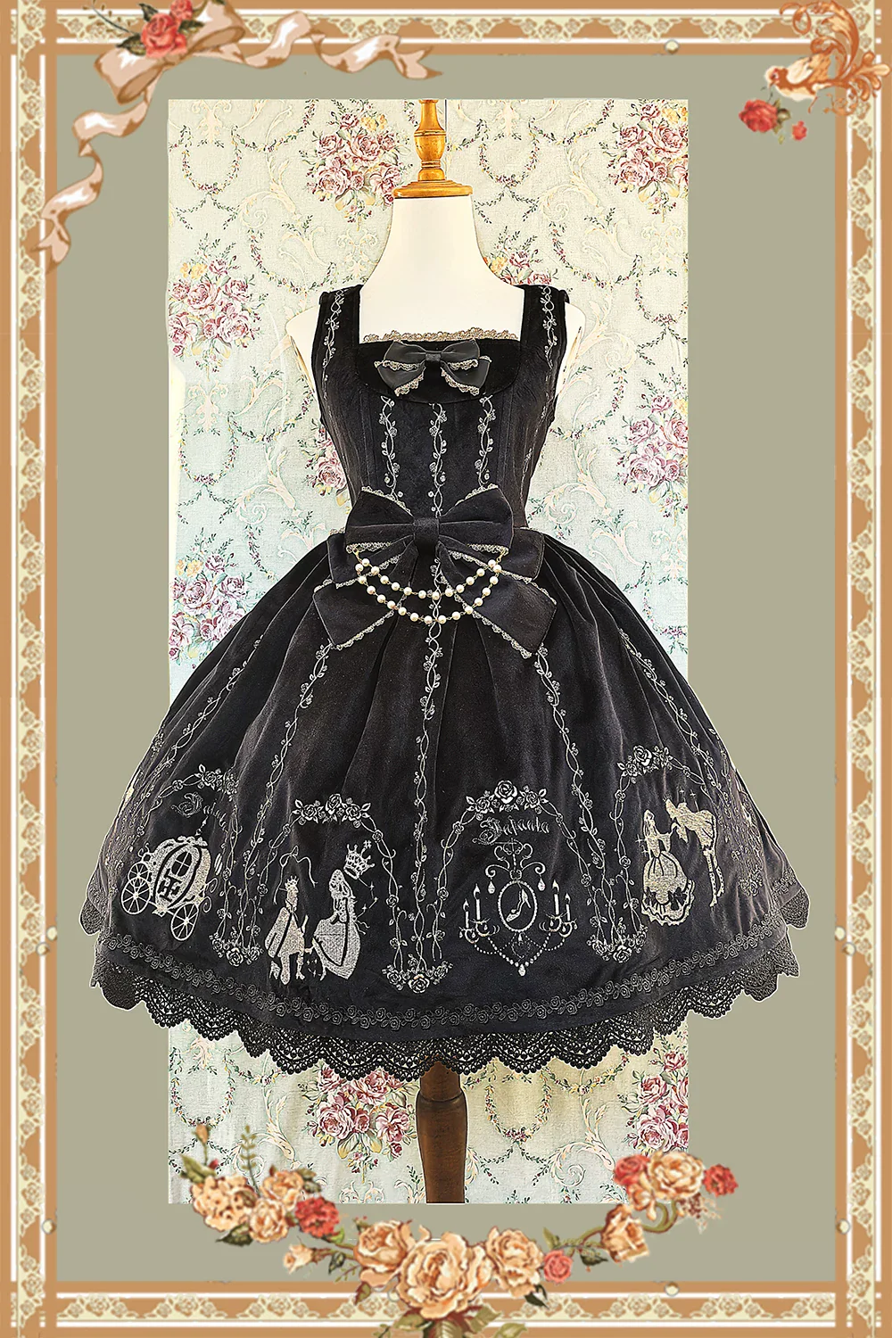 Cinderella - Velvet Classic Lolita JSK Dress, Princess Embroidery - Image 6