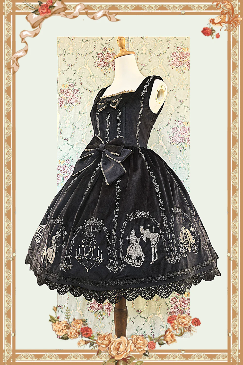 Cinderella - Velvet Classic Lolita JSK Dress, Princess Embroidery - Image 7
