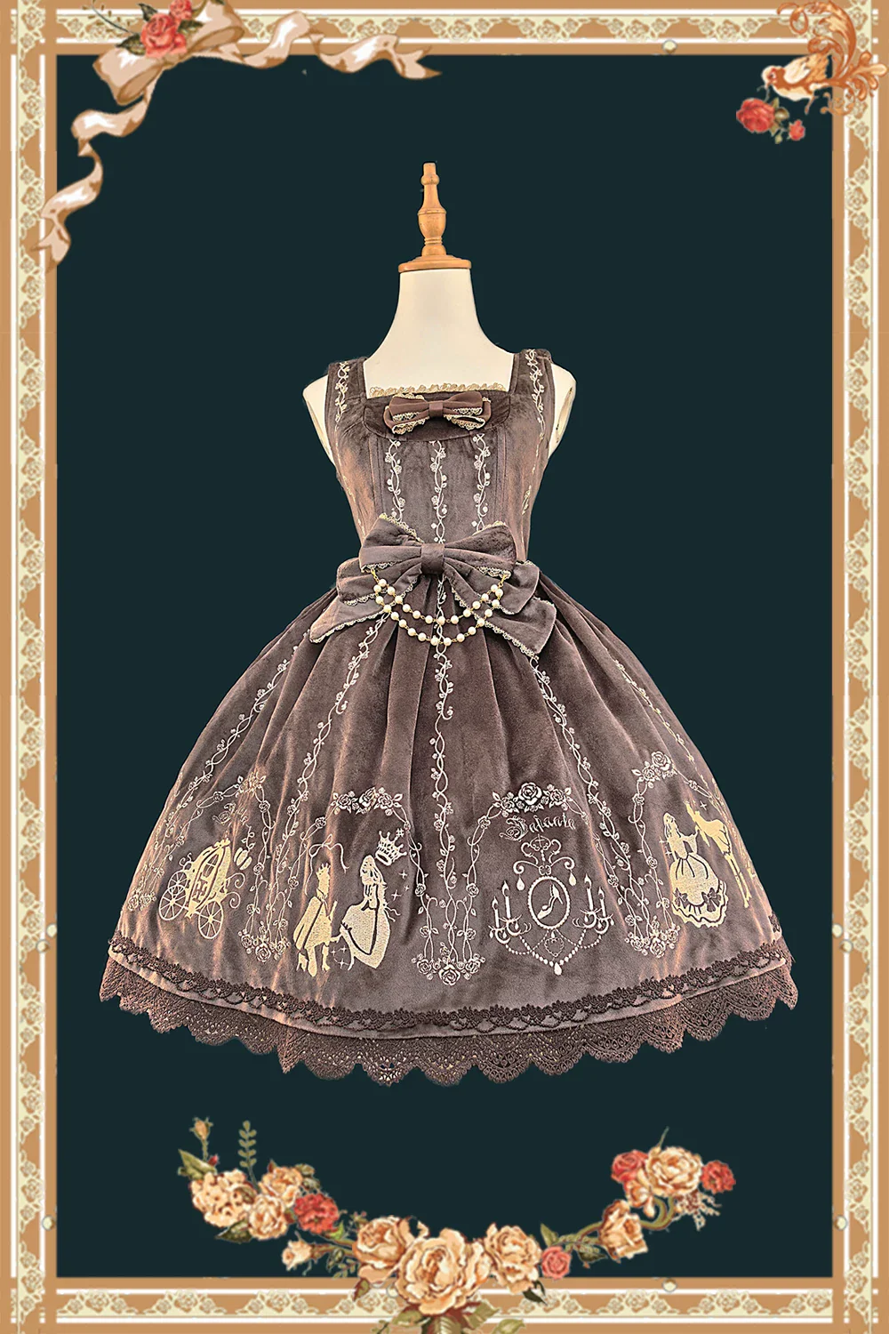 Cinderella - Velvet Classic Lolita JSK Dress, Princess Embroidery - Image 8