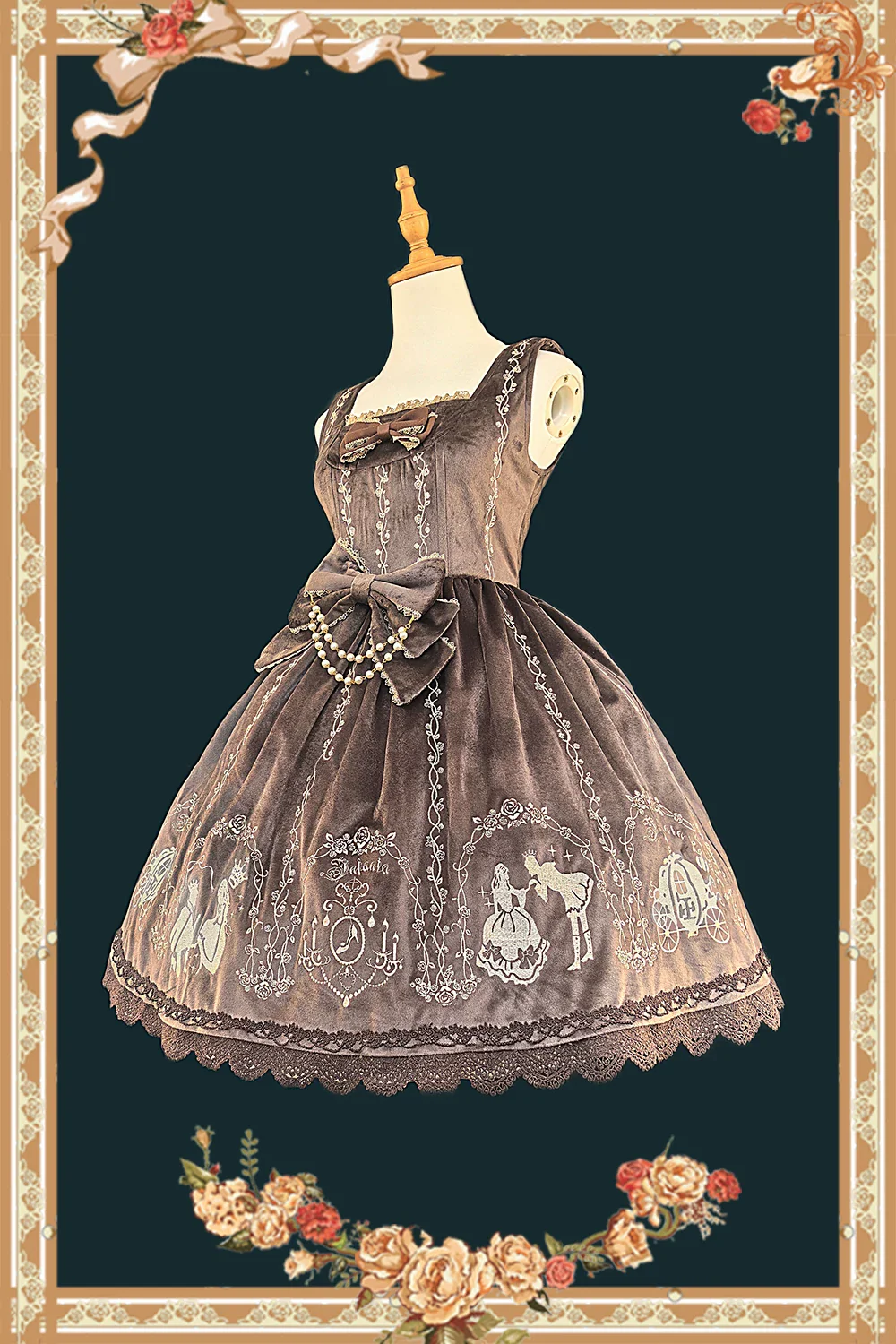 Cinderella - Velvet Classic Lolita JSK Dress, Princess Embroidery - Image 9