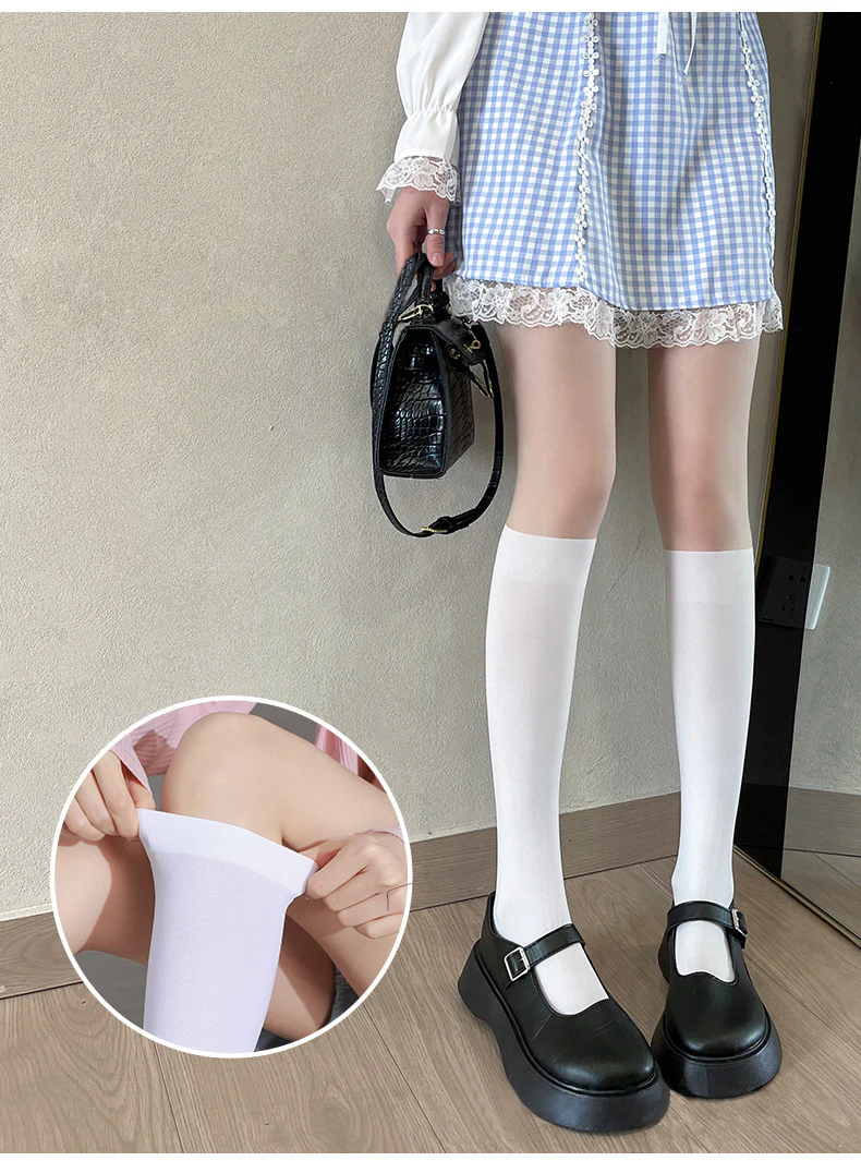 Velvet Solid Summer Lolita Calf Socks Knee Socks - Image 2