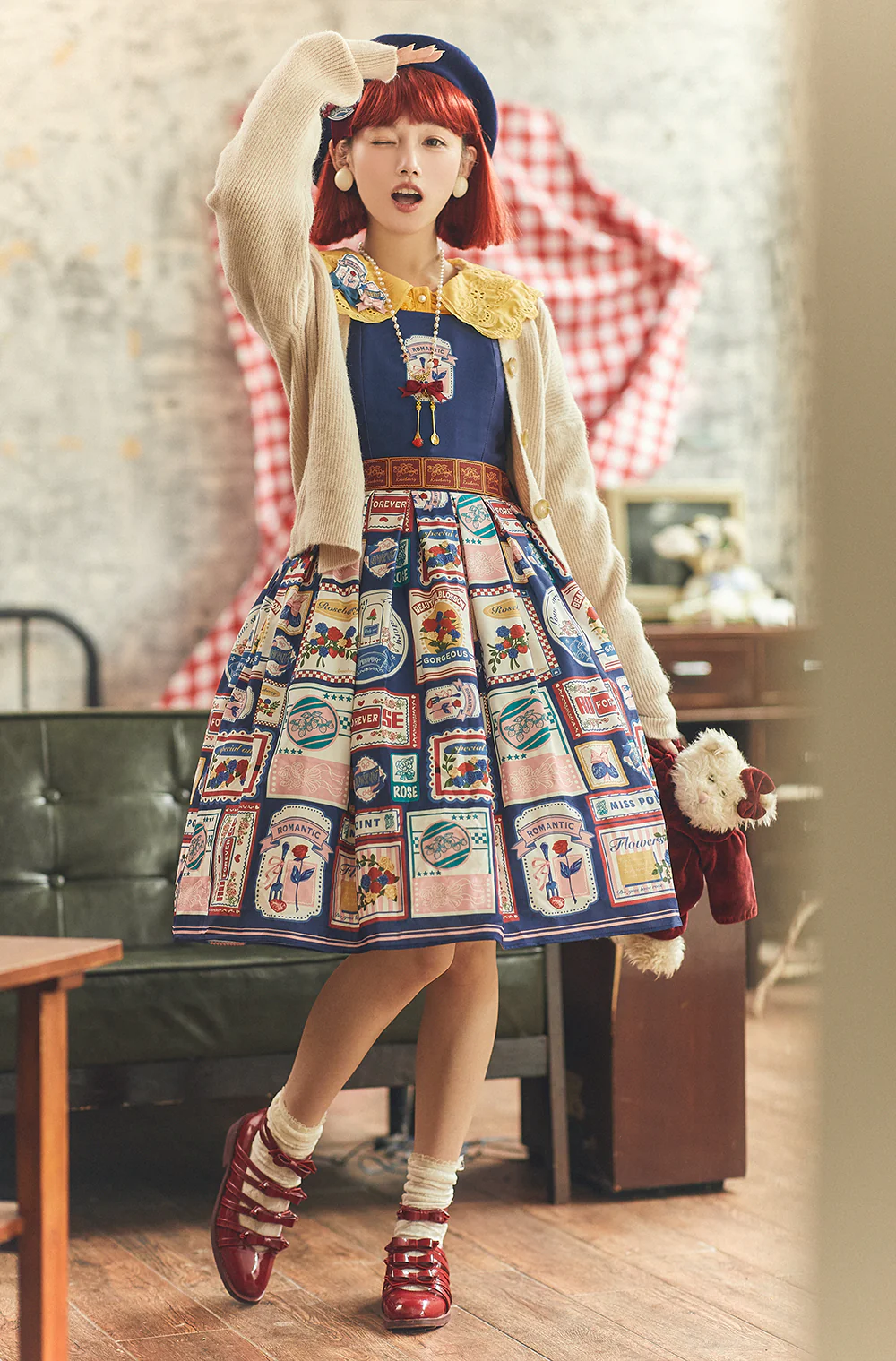 Strawberry Rose - Vintage American Casual Lolita Jumper Dress - Image 11