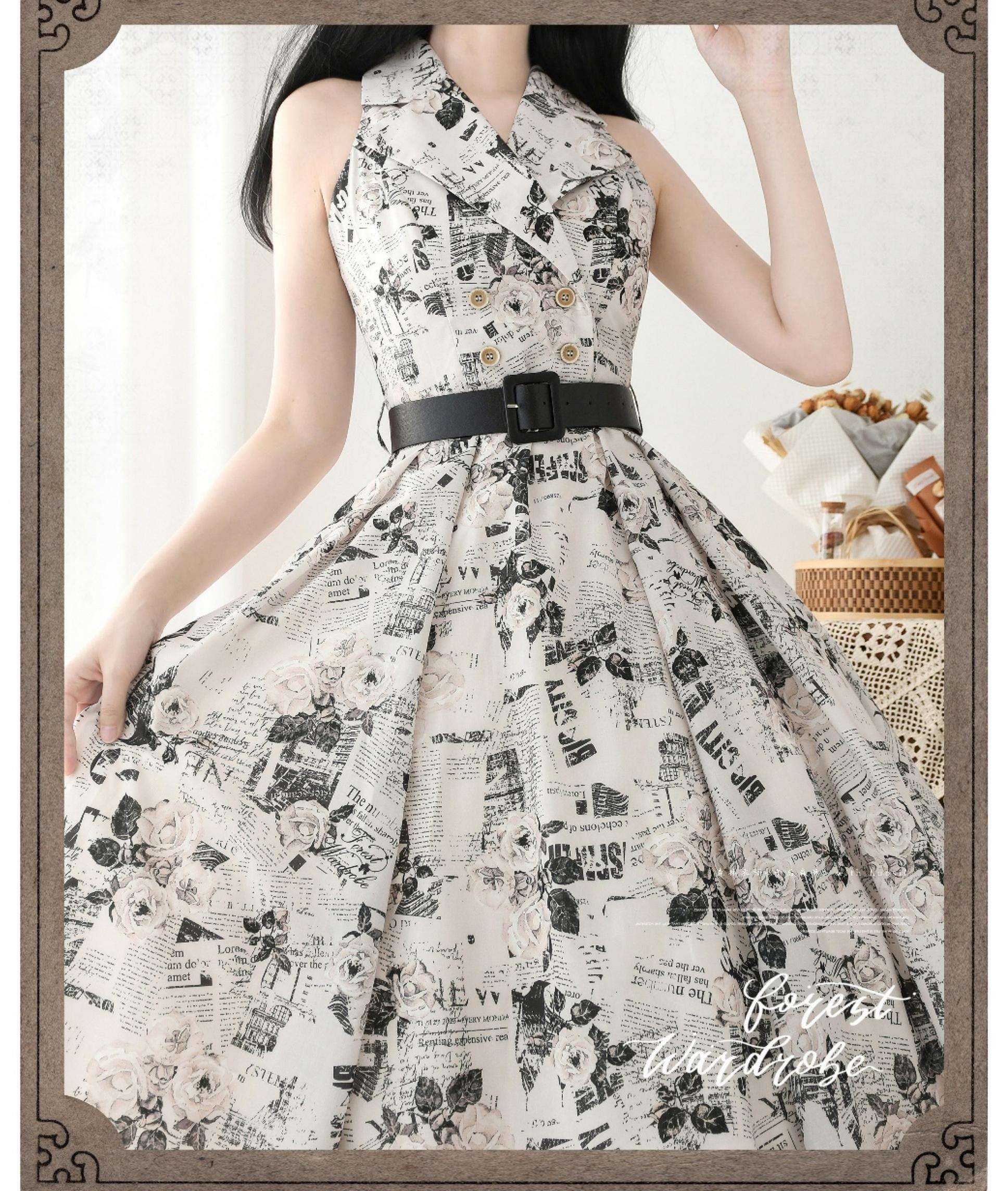 Afternoon Forest - Vintage Lolita Halter-neck JSK Dress in French Style - Image 12