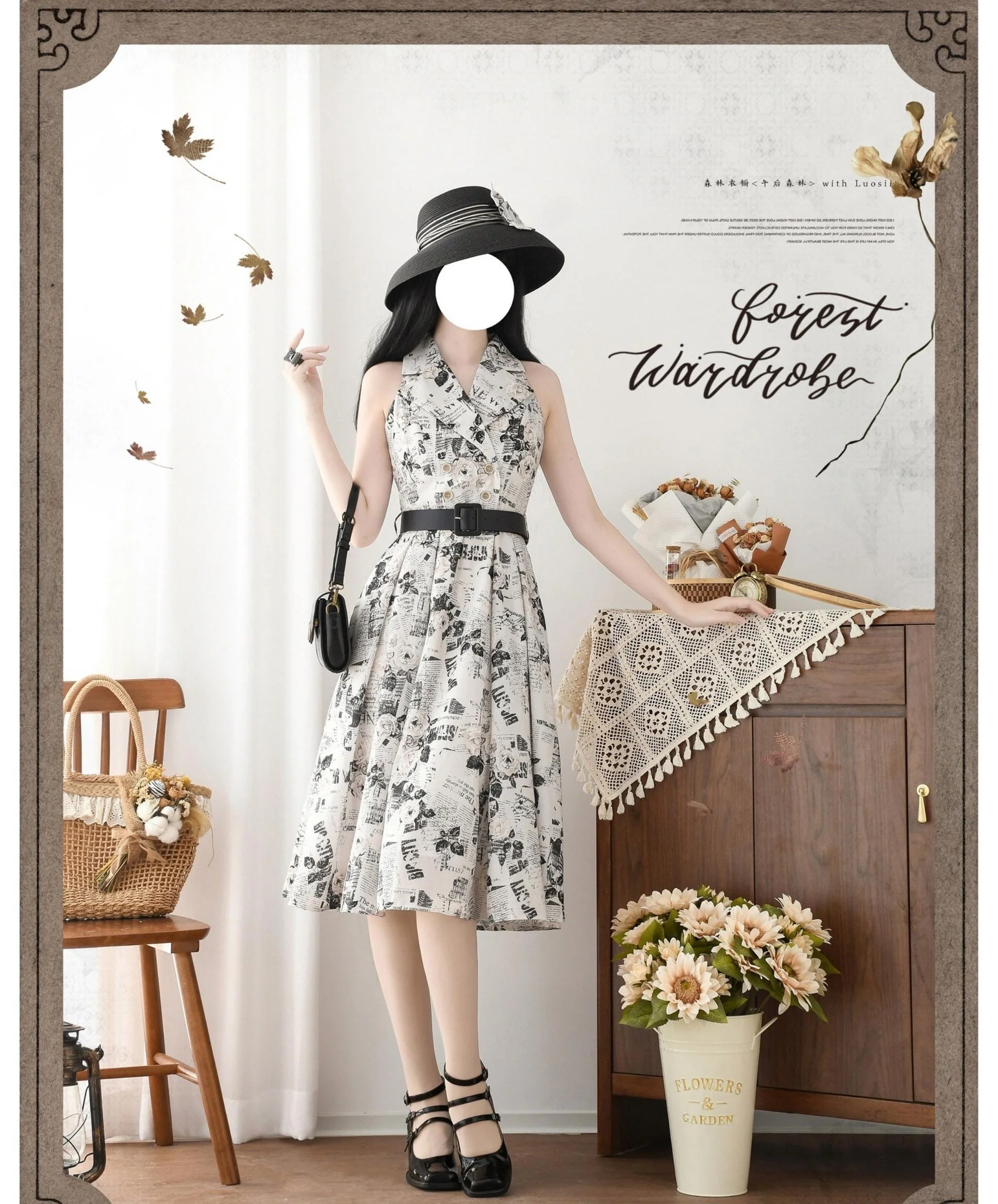 Afternoon Forest - Vintage Lolita Halter-neck JSK Dress in French Style - Image 9
