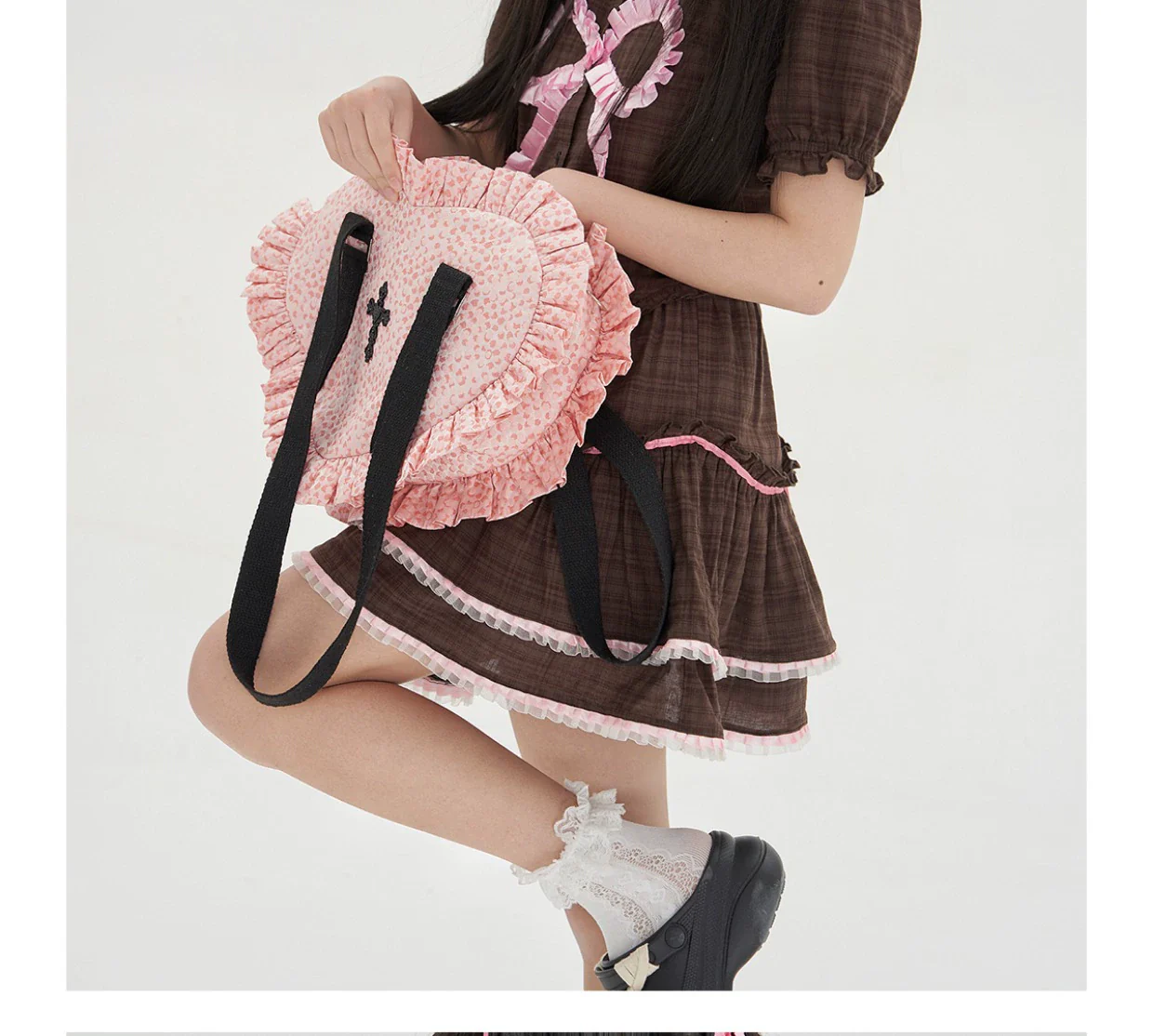 SOS MEME CLUB - Vintage Lolita Heart Shaped Plaid Dot Print JK Uniform Bag - Image 12