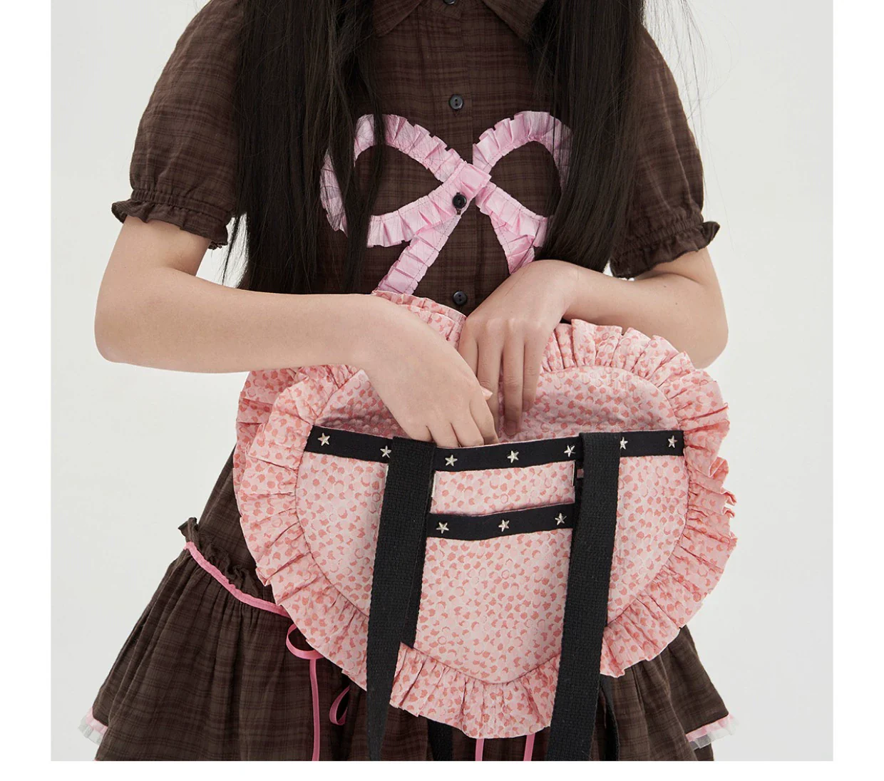 SOS MEME CLUB - Vintage Lolita Heart Shaped Plaid Dot Print JK Uniform Bag - Image 13