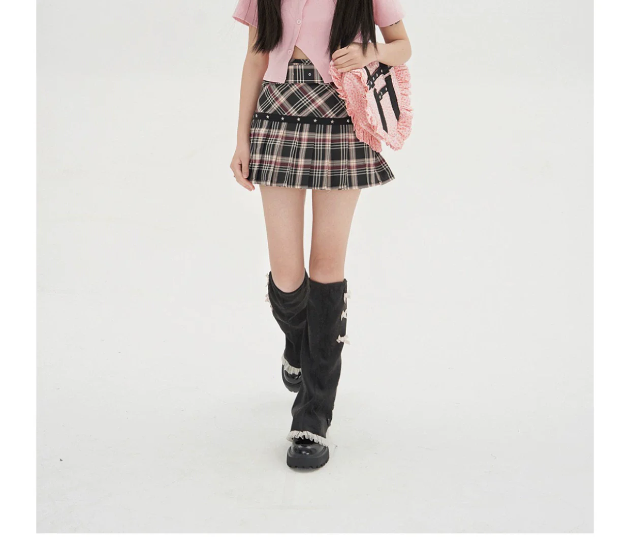 SOS MEME CLUB - Vintage Lolita Heart Shaped Plaid Dot Print JK Uniform Bag - Image 14