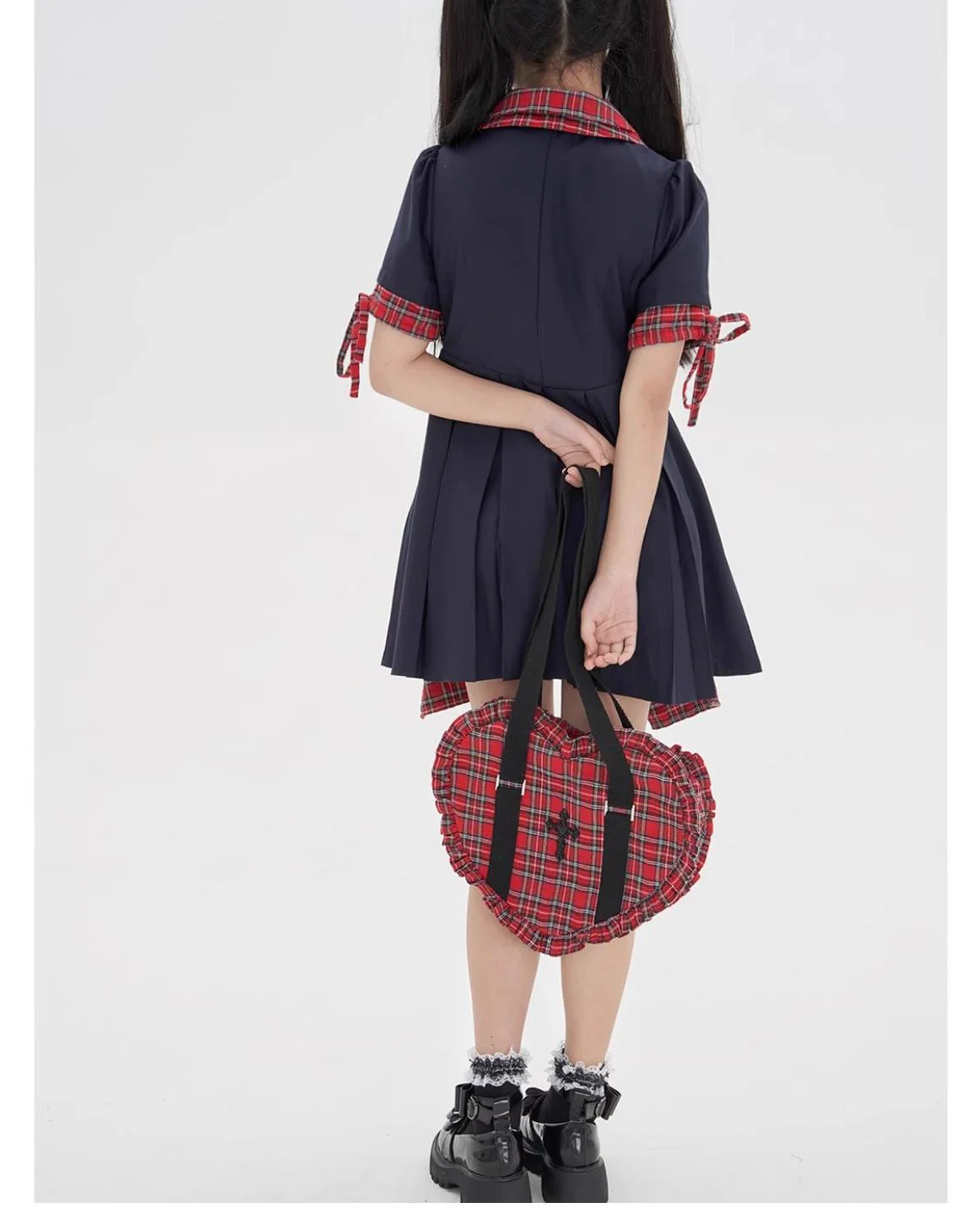 SOS MEME CLUB - Vintage Lolita Heart Shaped Plaid Dot Print JK Uniform Bag - Image 27