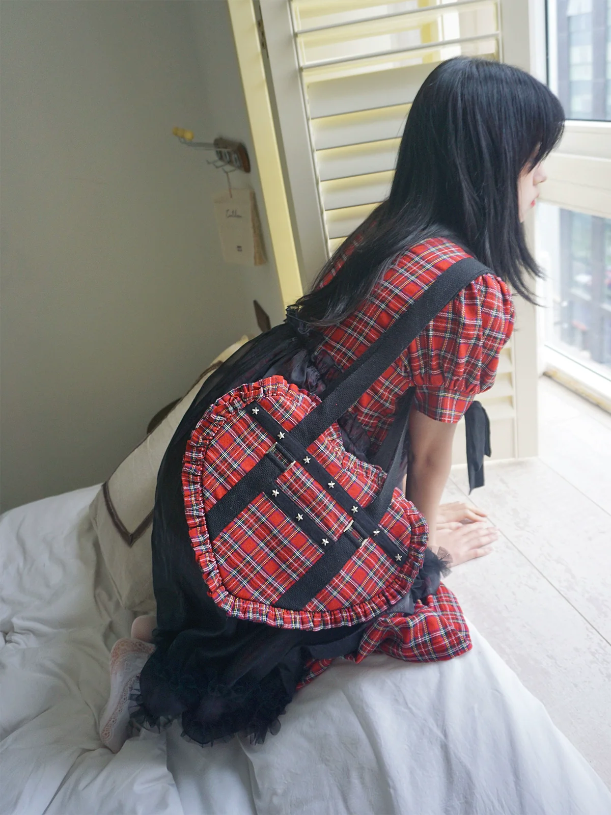 SOS MEME CLUB - Vintage Lolita Heart Shaped Plaid Dot Print JK Uniform Bag - Image 33