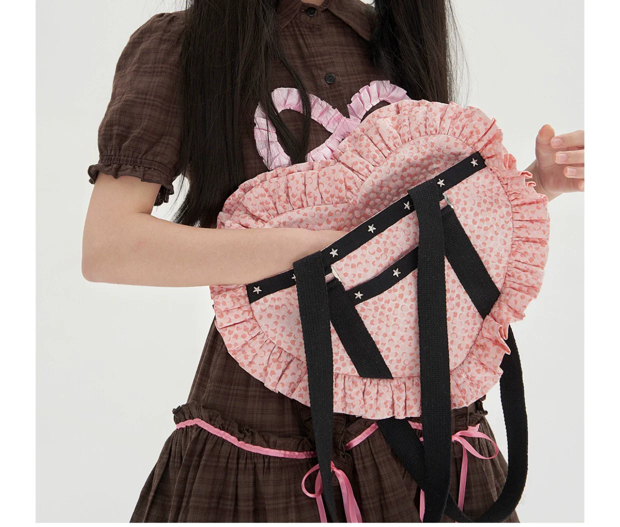 SOS MEME CLUB - Vintage Lolita Heart Shaped Plaid Dot Print JK Uniform Bag - Image 7