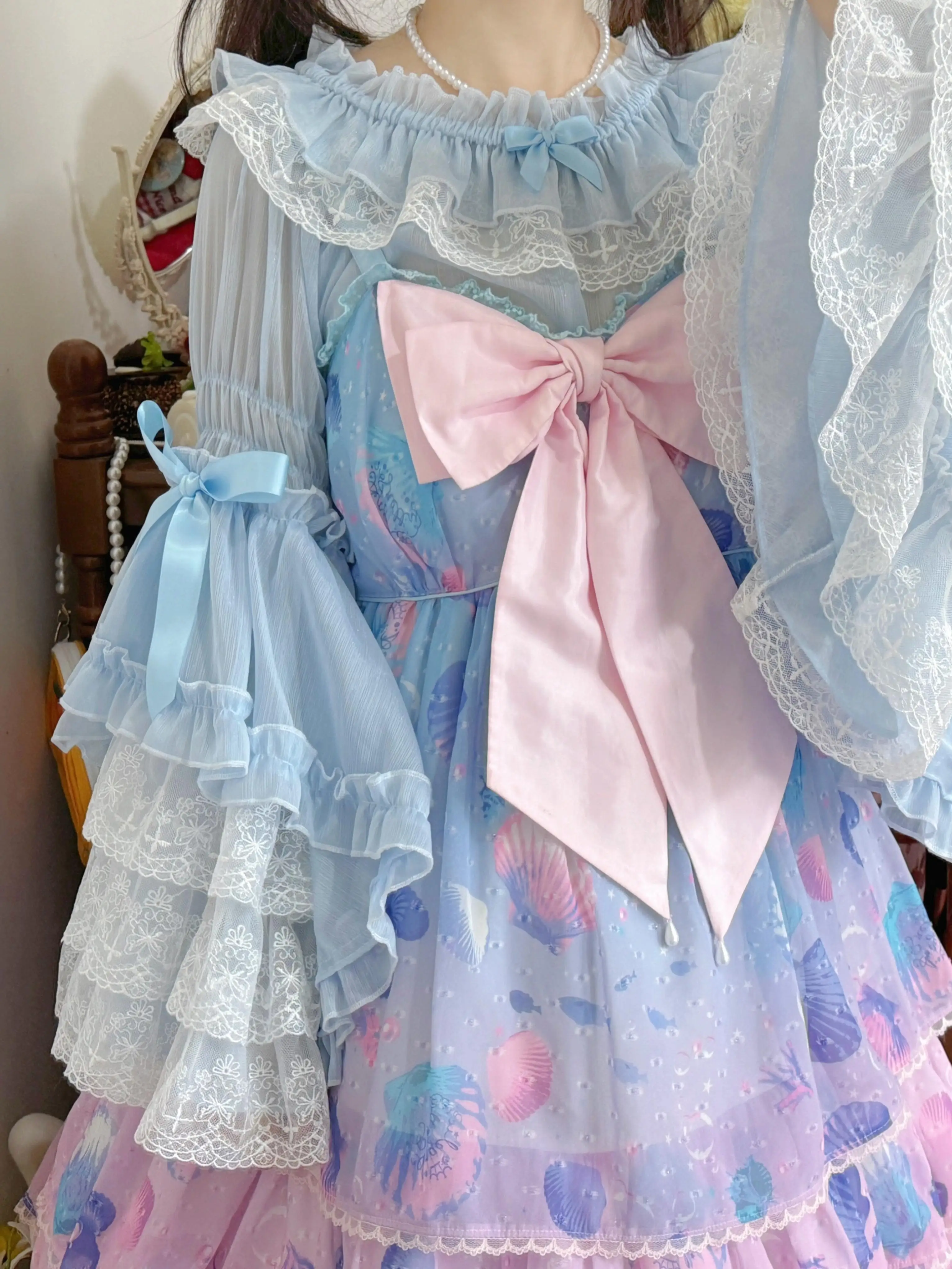 Vintage Lolita Hime Sleeve Blouse, Off-shoulder Design - Image 12