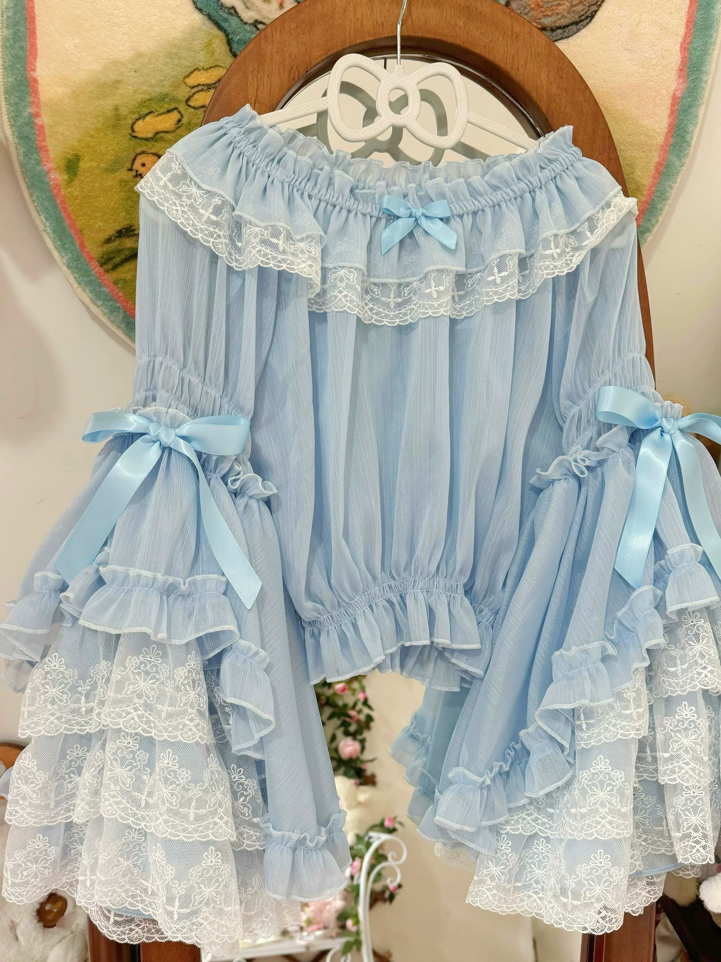 Vintage Lolita Hime Sleeve Blouse, Off-shoulder Design - Image 3