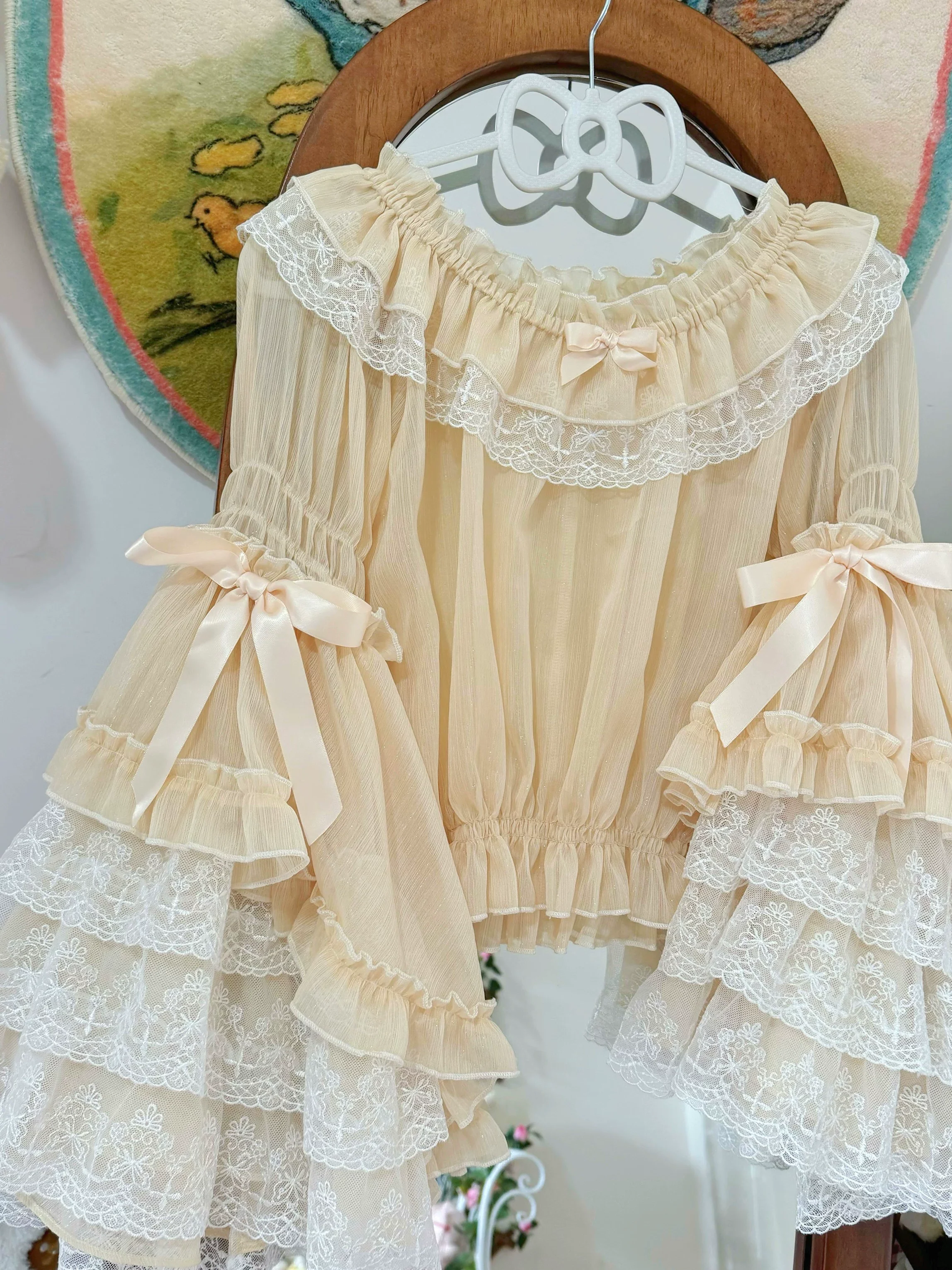 Vintage Lolita Hime Sleeve Blouse, Off-shoulder Design - Image 8