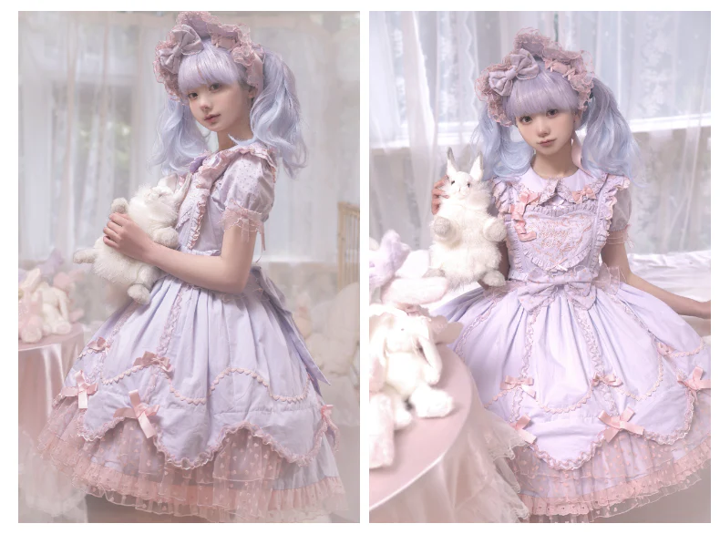 Sweet Diary SP - Vintage Lolita Jumper Dress Petal-like Hem JSK Headdress Set - Image 7