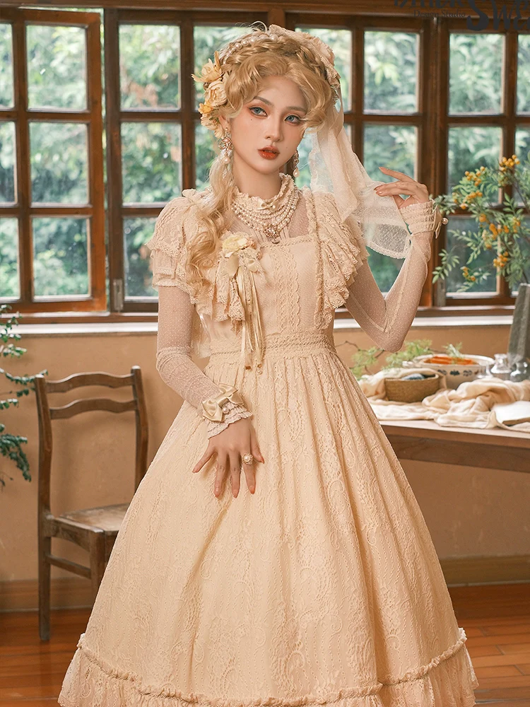 BittterSweet - Vintage Lolita OP Dress, Lace Long Dress - Image 8