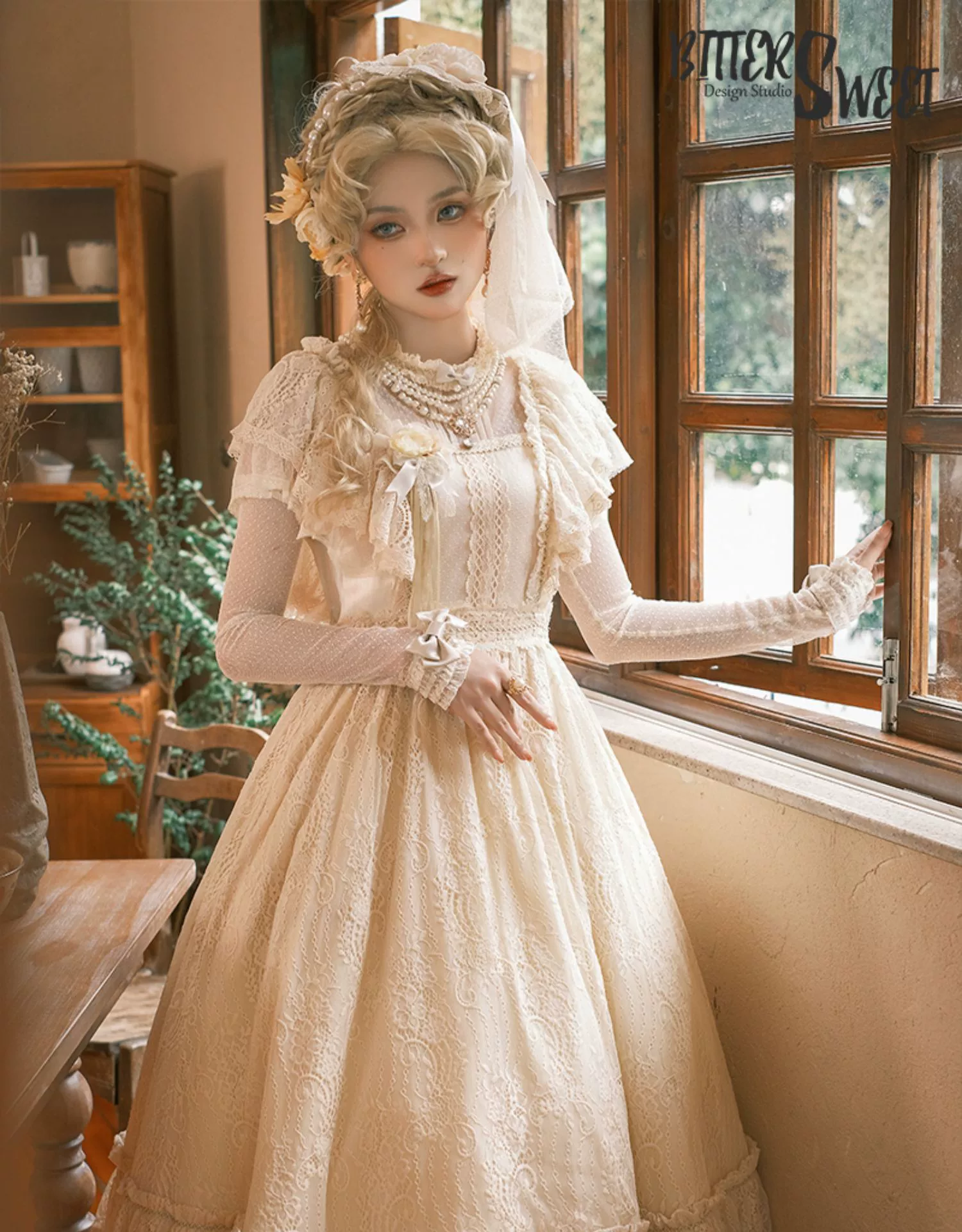 BittterSweet - Vintage Lolita OP Dress, Lace Long Dress - Image 9