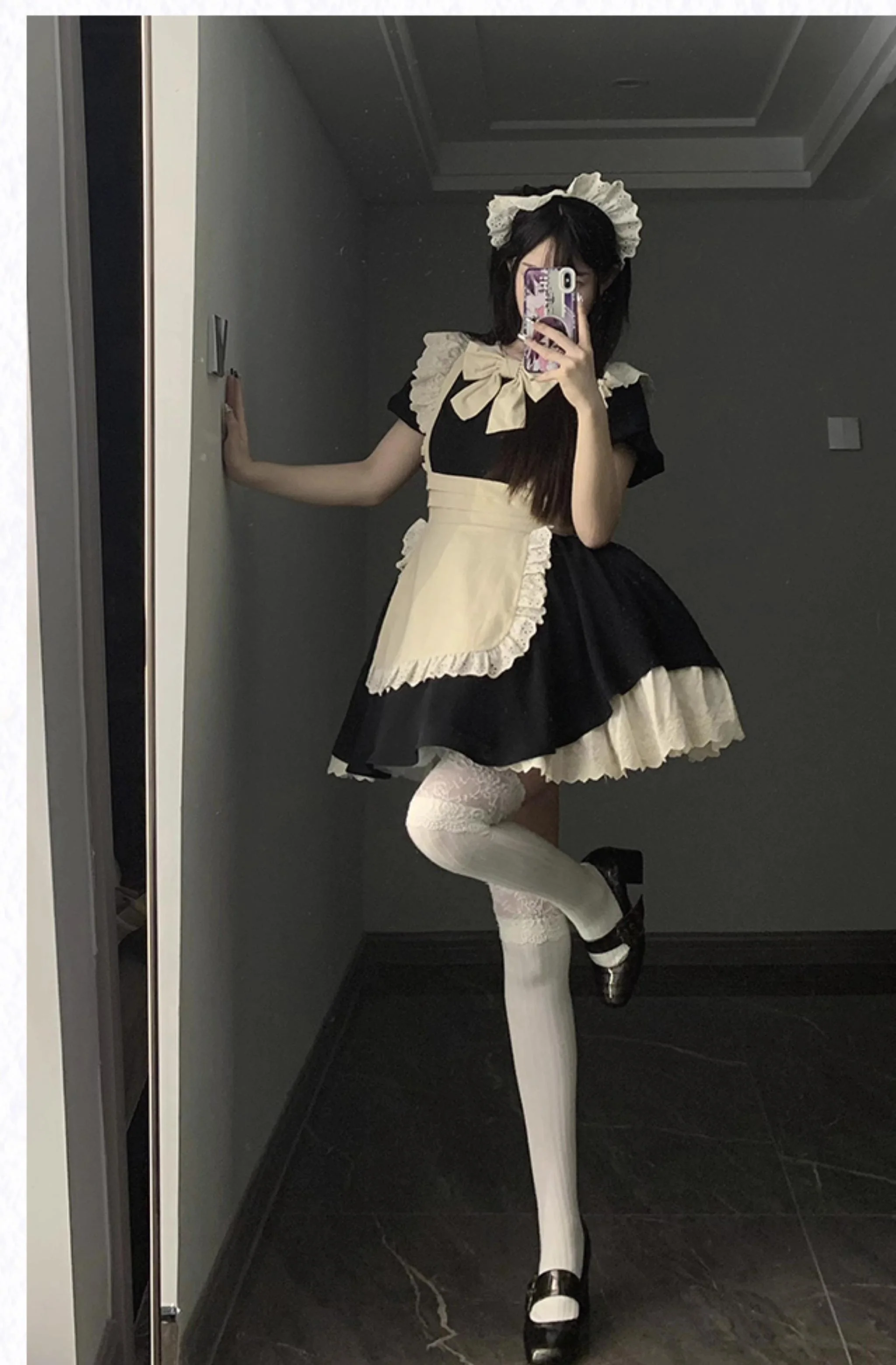 With PUJI - Kiss Kiss - Vintage Lolita OP Dress Maid Lolita Apron Dress - Image 17