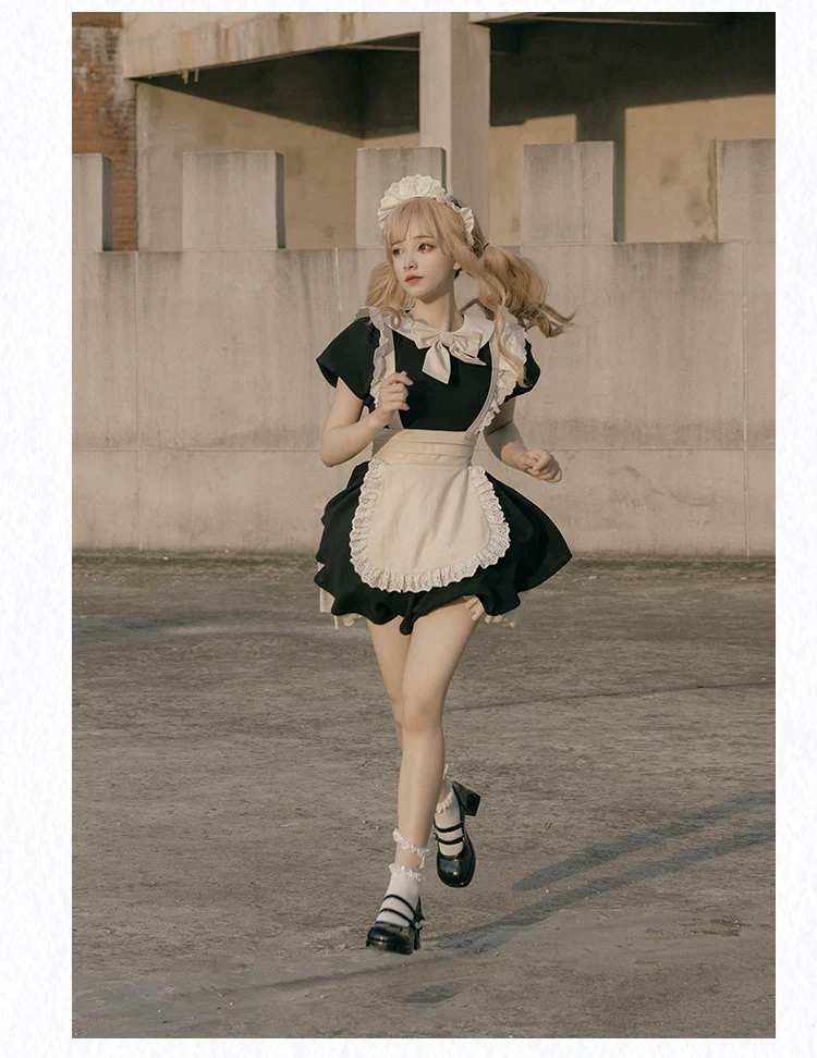 With PUJI - Kiss Kiss - Vintage Lolita OP Dress Maid Lolita Apron Dress - Image 22