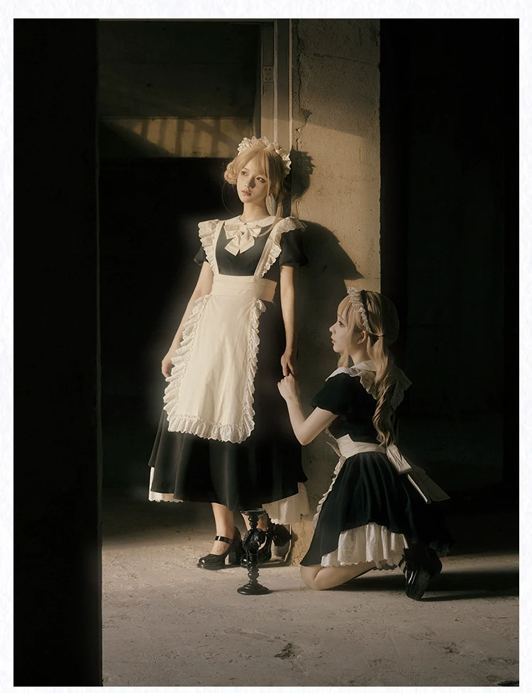With PUJI - Kiss Kiss - Vintage Lolita OP Dress Maid Lolita Apron Dress - Image 24