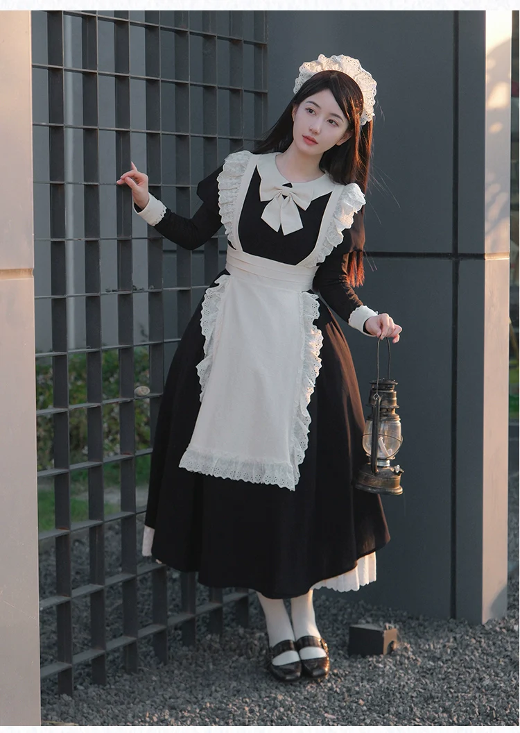 With PUJI - Kiss Kiss - Vintage Lolita OP Dress Maid Lolita Apron Dress - Image 25