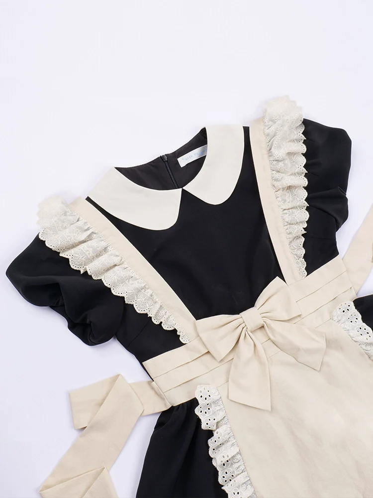 With PUJI - Kiss Kiss - Vintage Lolita OP Dress Maid Lolita Apron Dress - Image 29