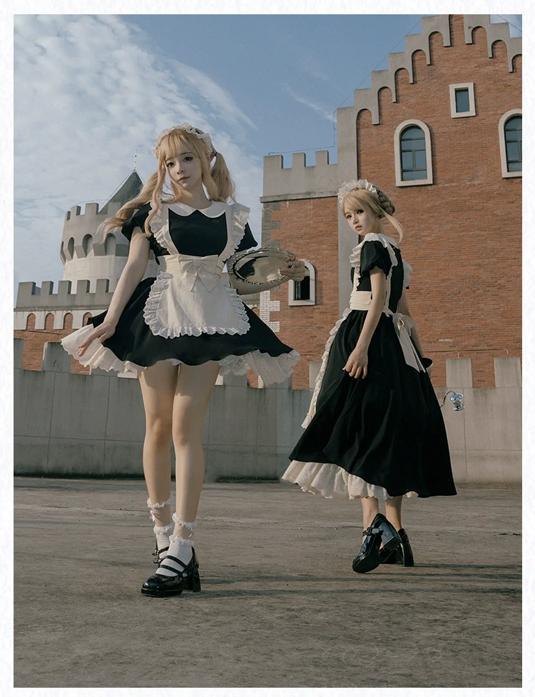 With PUJI - Kiss Kiss - Vintage Lolita OP Dress Maid Lolita Apron Dress - Image 3
