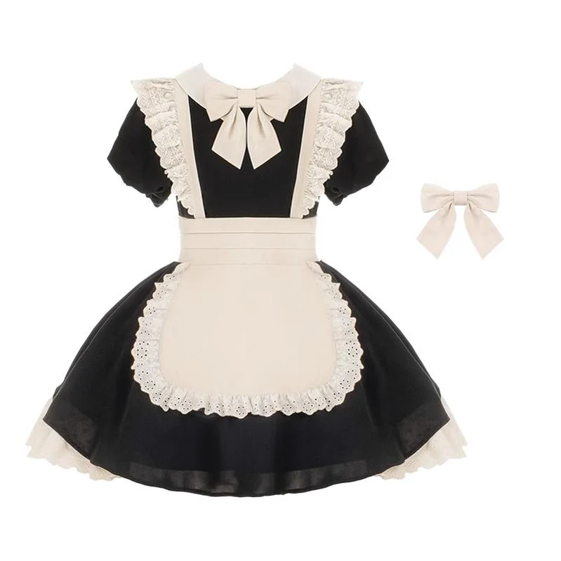 With PUJI - Kiss Kiss - Vintage Lolita OP Dress Maid Lolita Apron Dress - Image 37