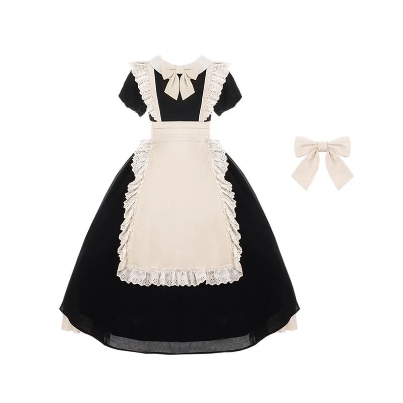 With PUJI - Kiss Kiss - Vintage Lolita OP Dress Maid Lolita Apron Dress - Image 38