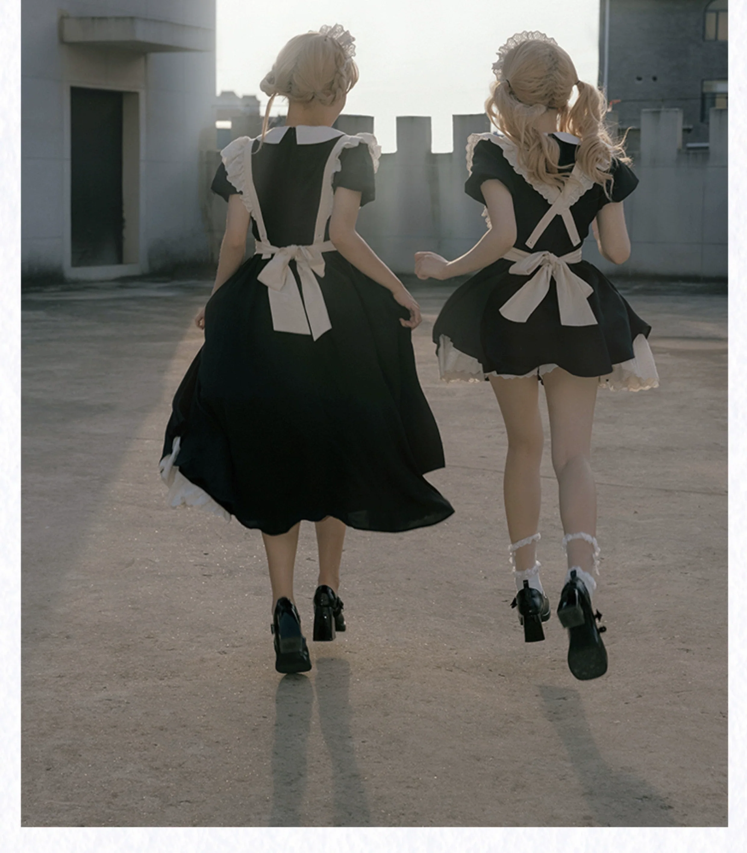 With PUJI - Kiss Kiss - Vintage Lolita OP Dress Maid Lolita Apron Dress - Image 4