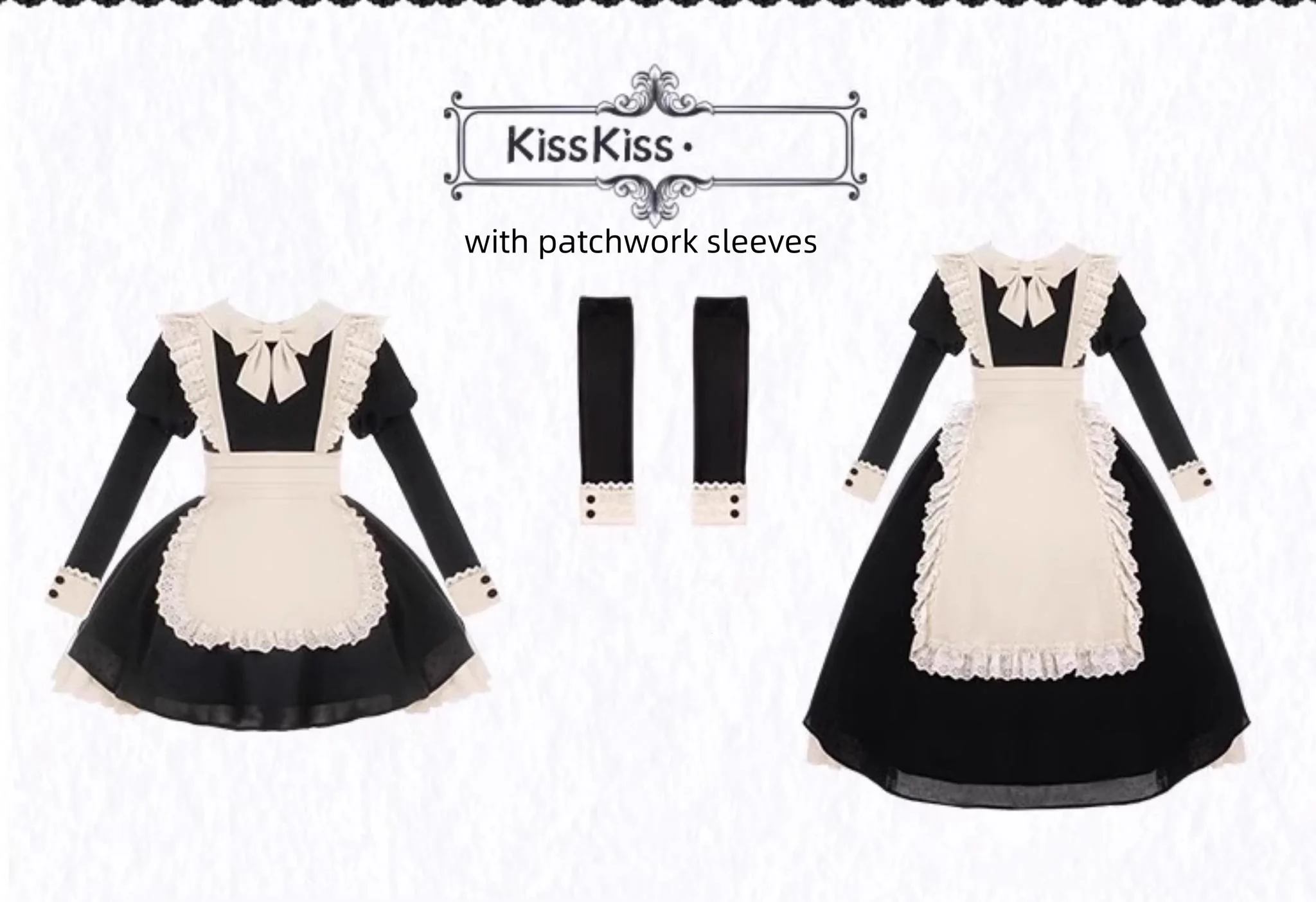 With PUJI - Kiss Kiss - Vintage Lolita OP Dress Maid Lolita Apron Dress - Image 40