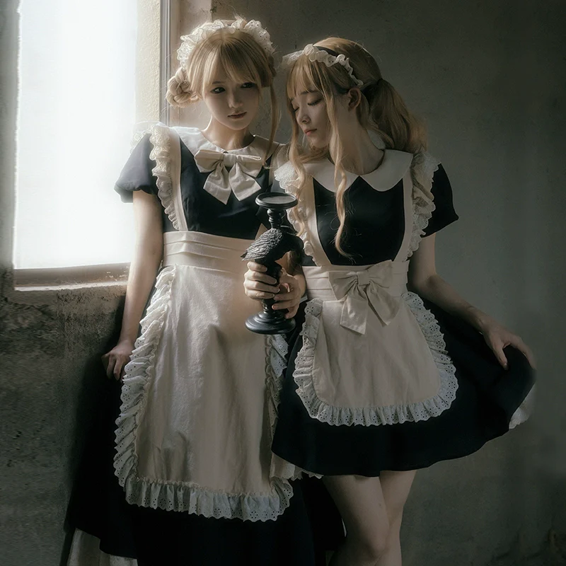 With PUJI - Kiss Kiss - Vintage Lolita OP Dress Maid Lolita Apron Dress - Image 41