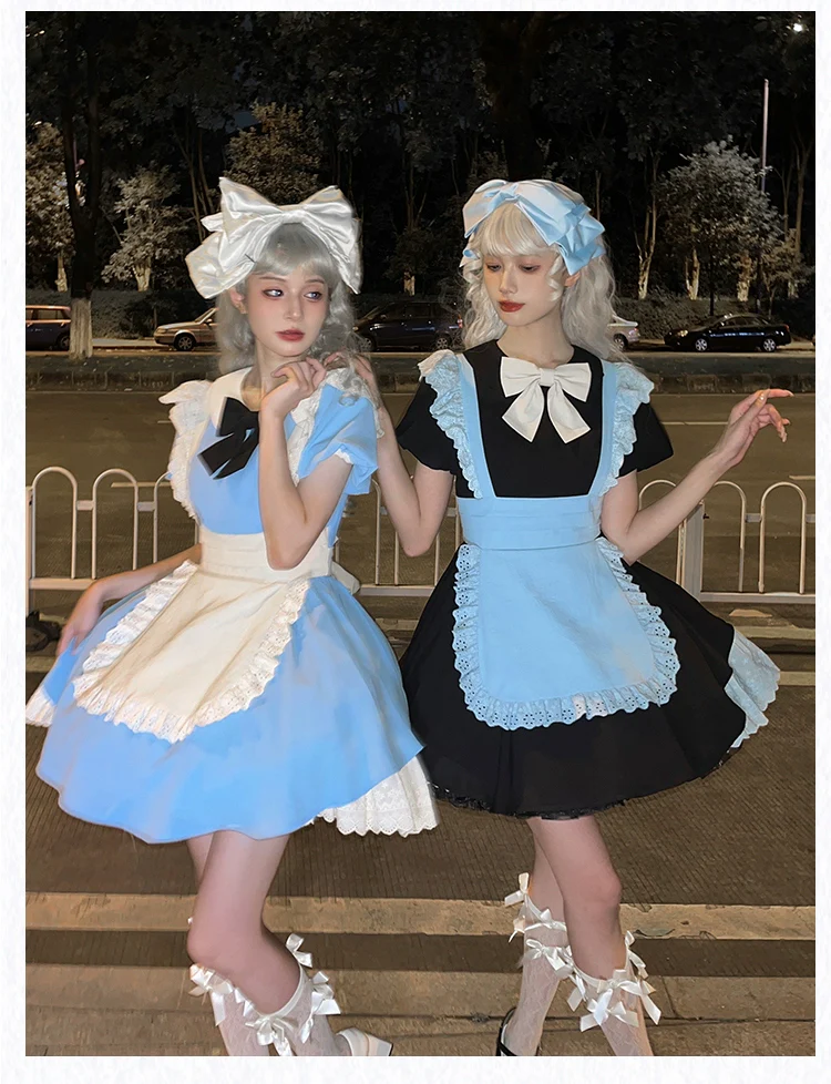 With PUJI - Kiss Kiss - Vintage Lolita OP Dress Maid Lolita Apron Dress - Image 42