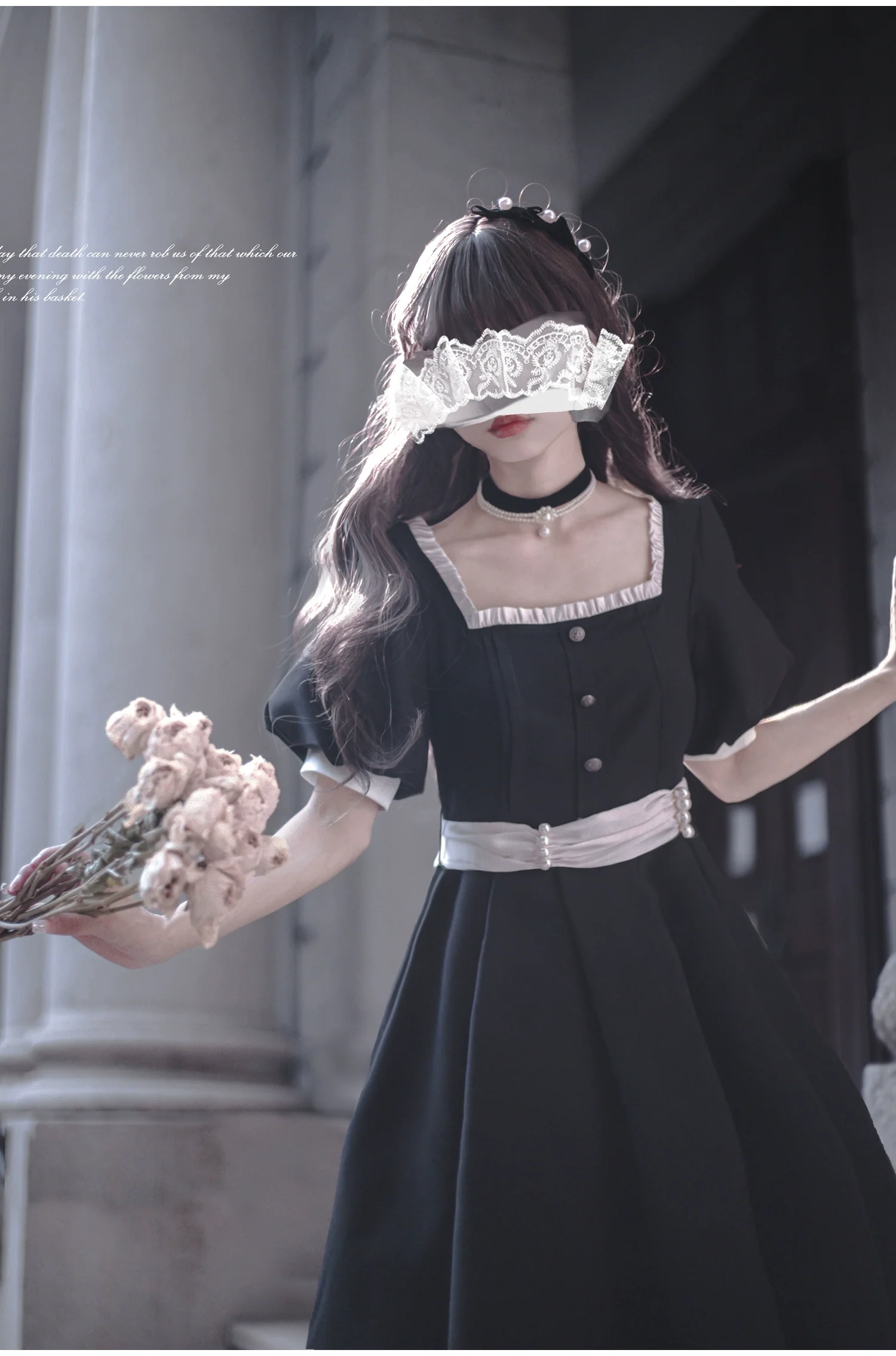 HuTaoMuJK - Thoughts - Vintage Lolita OP Dress Square Neckline Black Lolita Dress - Image 11