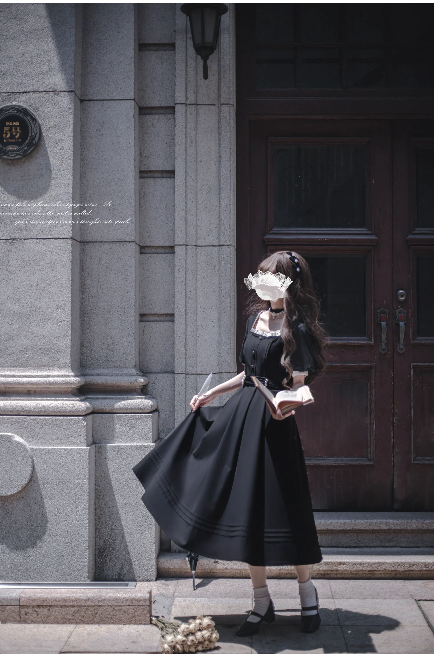 HuTaoMuJK - Thoughts - Vintage Lolita OP Dress Square Neckline Black Lolita Dress - Image 13