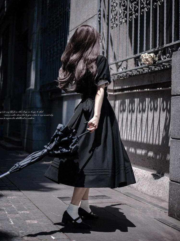 HuTaoMuJK - Thoughts - Vintage Lolita OP Dress Square Neckline Black Lolita Dress - Image 14