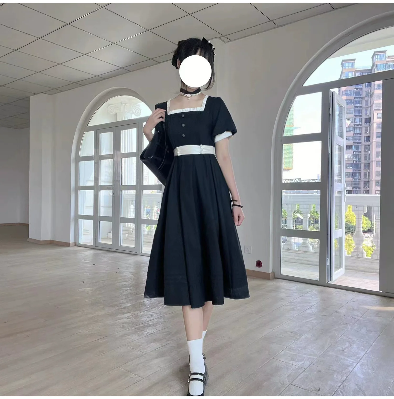 HuTaoMuJK - Thoughts - Vintage Lolita OP Dress Square Neckline Black Lolita Dress - Image 15