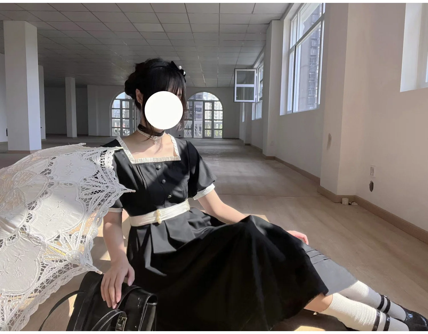 HuTaoMuJK - Thoughts - Vintage Lolita OP Dress Square Neckline Black Lolita Dress - Image 16