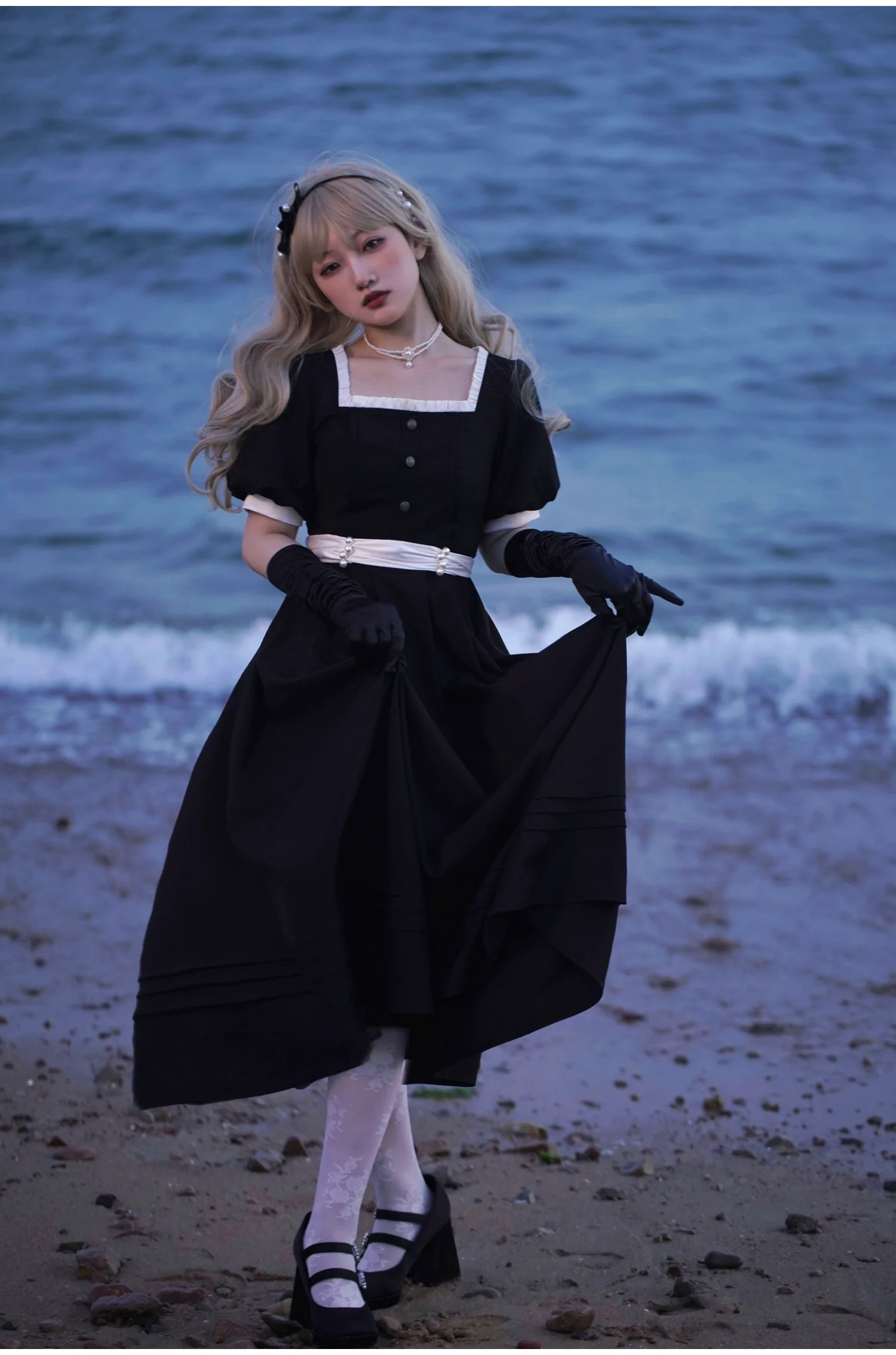 HuTaoMuJK - Thoughts - Vintage Lolita OP Dress Square Neckline Black Lolita Dress - Image 17