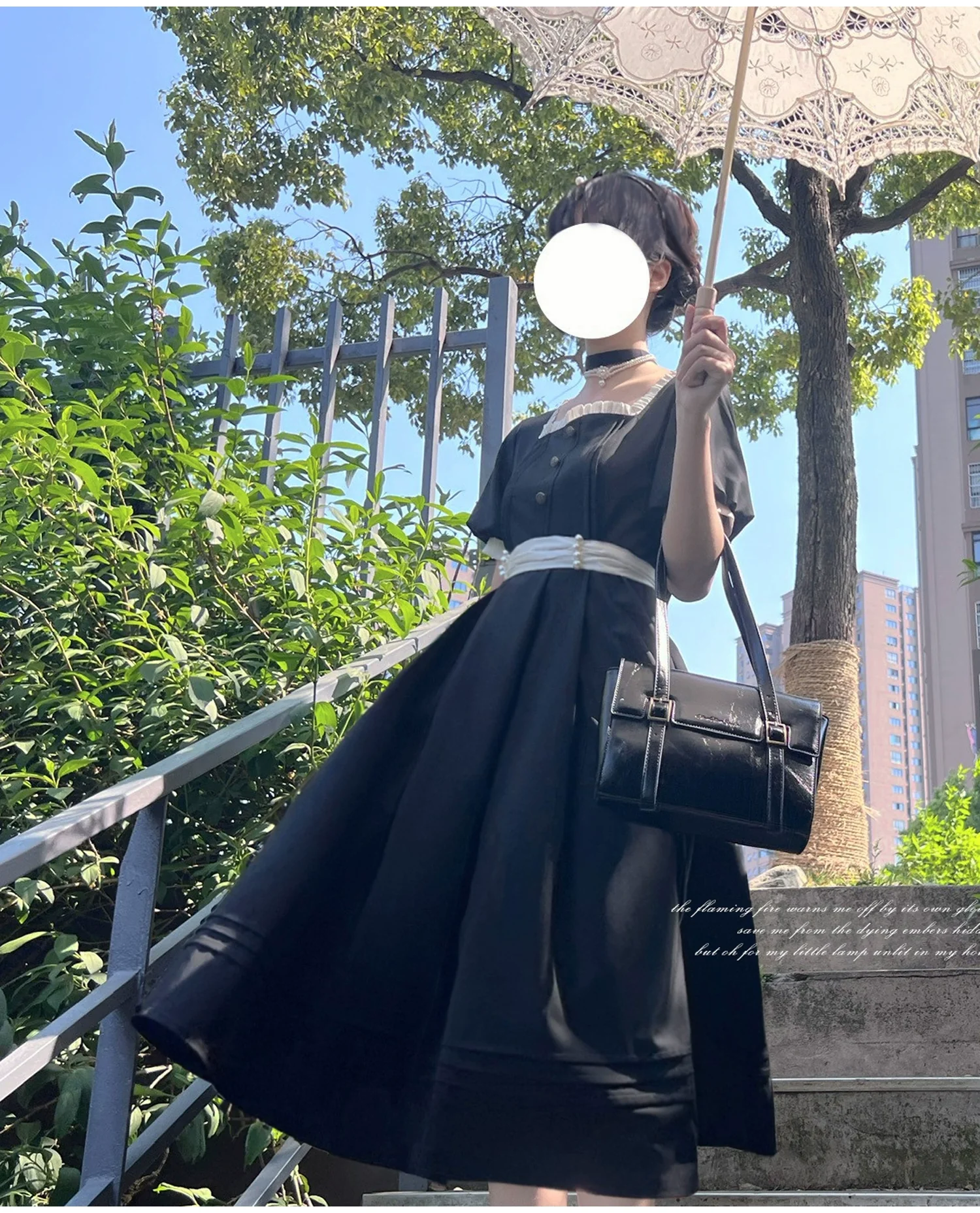 HuTaoMuJK - Thoughts - Vintage Lolita OP Dress Square Neckline Black Lolita Dress - Image 26