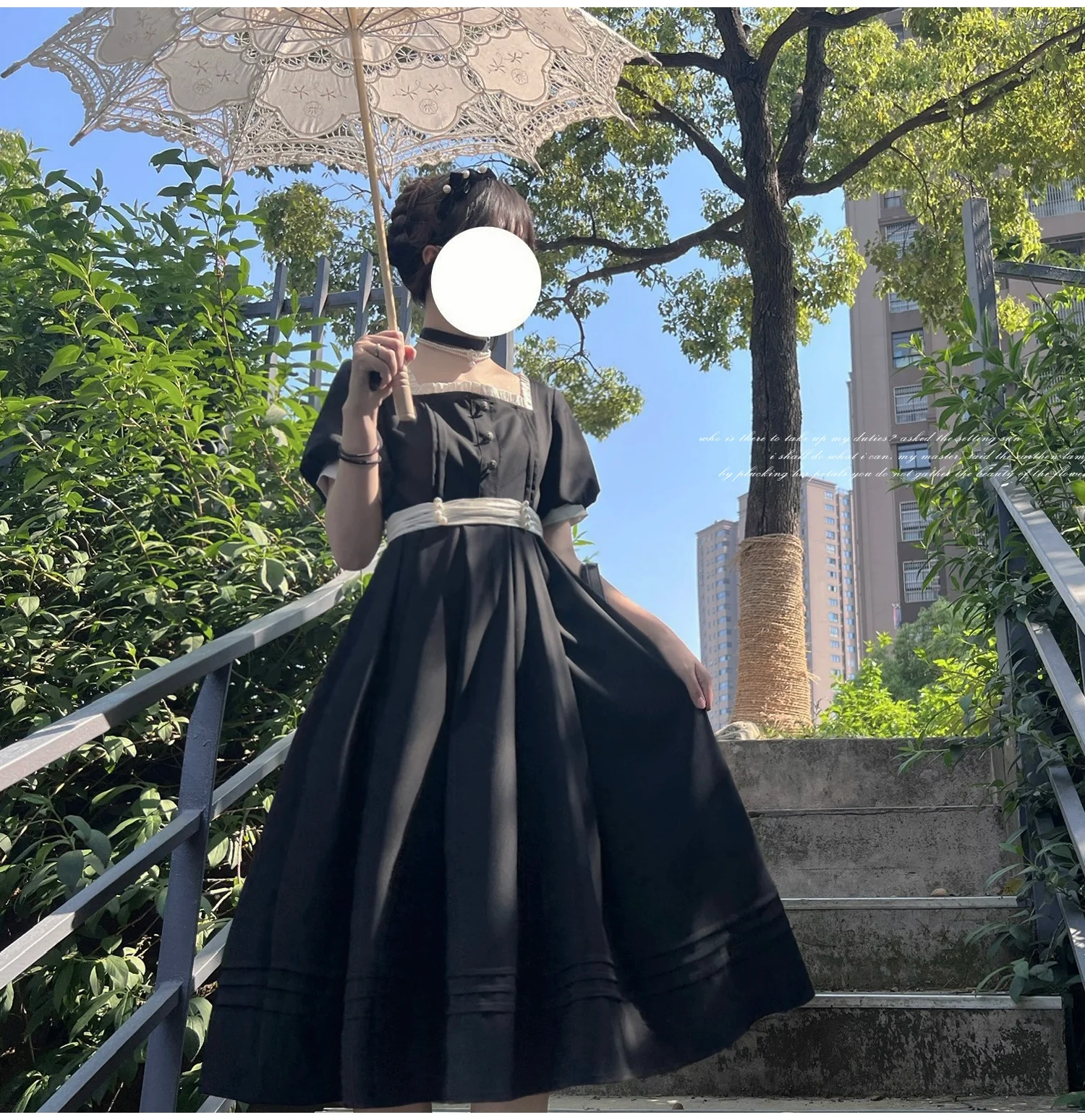 HuTaoMuJK - Thoughts - Vintage Lolita OP Dress Square Neckline Black Lolita Dress - Image 27